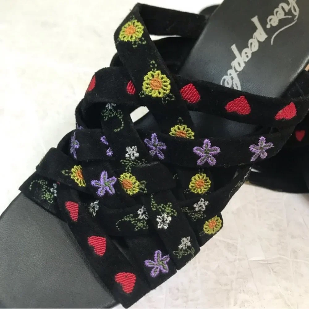 Free People NEW Lisbon Platform Heels Floral Suede Platform Mules Sandals Clog 9 - Picture 13 of 16